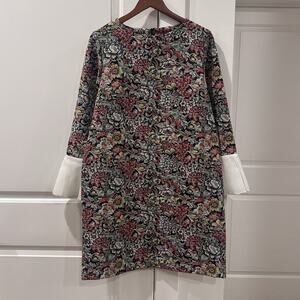 Italian Acoolique MED Floral Tapestry Dress Pleated Cuffs Baroque Chic Boho EUC